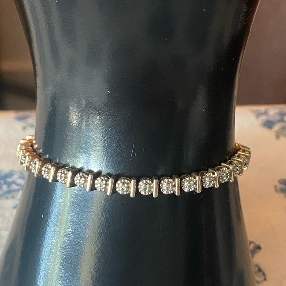 Gold on 925 Sterling Silver CZ Stones Tennis Bracelet - Picture 1 of 7
